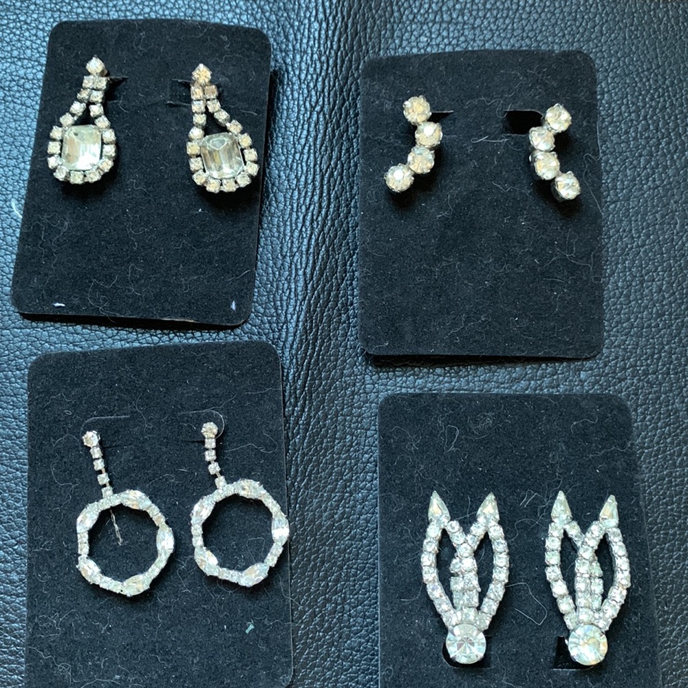 Assorted vintage rhinestone earrings